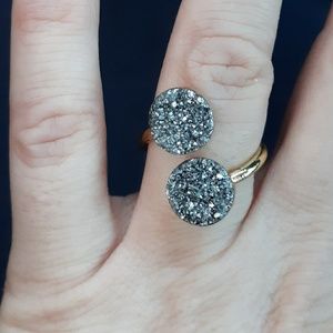 New Gold Plated Adjustable Double Sugar Druzy Ring.